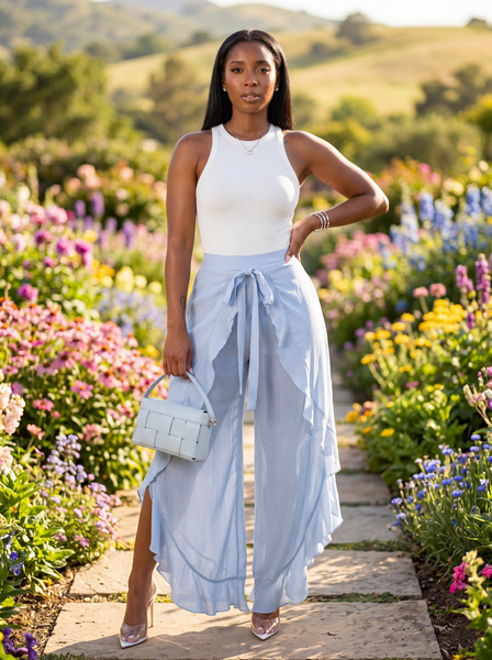 DEWDROP Linen Pants (Blue)